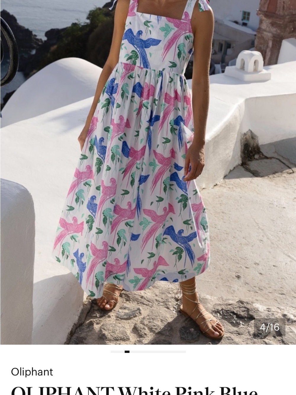 Oliphant White Sundress with Pink & Blue Bird Print
